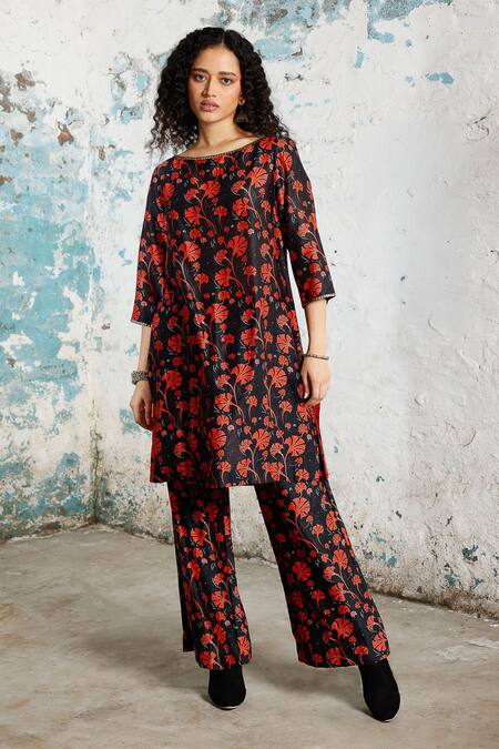 Buy Saksham & Neharicka Black Silk, Cotton Sequins, Embroidery Boat Incarnations Printed And Kurta Set Buy_Saksham & Neharicka_Black Silk, Cotton Sequins, Embroidery Boat Incarnations Printed And Kurta Set