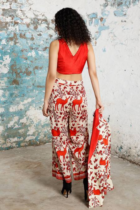 Buy Saksham & Neharicka Beige Cotton, Silk Embroidery, Beads V-neck Xander Printed And Co-ord Pant Set Online at Aza Fashions Buy_Saksham & Neharicka_Beige Cotton, Silk Embroidery, Beads V-neck Xander Printed And Co-ord Pant Set _Online_at_Aza_Fashions