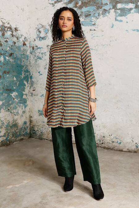 Buy Saksham & Neharicka Multi Color Satin Mandarin Collar Kamal Printed Shirt Online at Aza Fashions Buy_Saksham & Neharicka_Multi Color Satin Mandarin Collar Kamal Printed Shirt _Online_at_Aza_Fashions