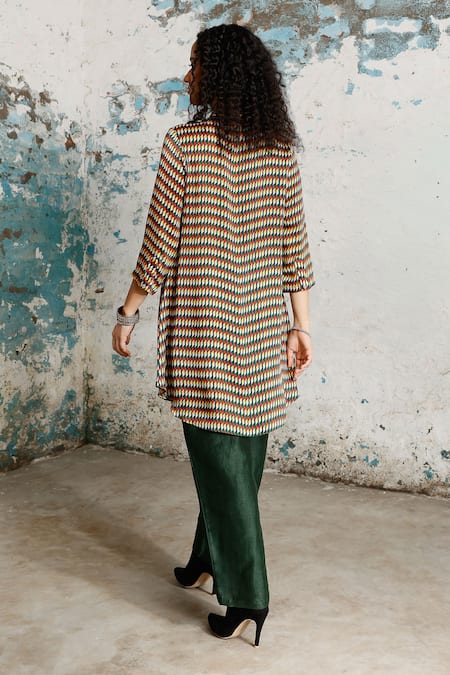 Shop_Saksham & Neharicka_Green Silk Collared John Doe Printed Shirt Pant Set 