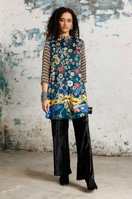 Shop Saksham & Neharicka Multi Color Satin Collared Crossword Printed Shirt Online at Aza Fashions Shop_Saksham & Neharicka_Multi Color Satin Collared Crossword Printed Shirt _Online_at_Aza_Fashions