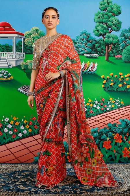 Saksham & Neharicka Lakshmi Printed Saree With Unstitched Blouse Piece 