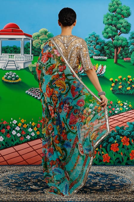 Saksham & Neharicka Faria Printed Saree With Unstitched Blouse Piece