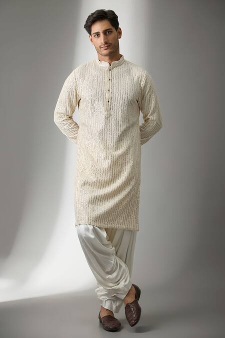 Buy SALIL BHATIA Ivory Georgette, Modal, Satin Embroidery Tara Mahal Thread Work Kurta Set Online at Aza Fashions Buy_SALIL BHATIA_Ivory Georgette, Modal, Satin Embroidery Tara Mahal Thread Work Kurta Set _Online_at_Aza_Fashions