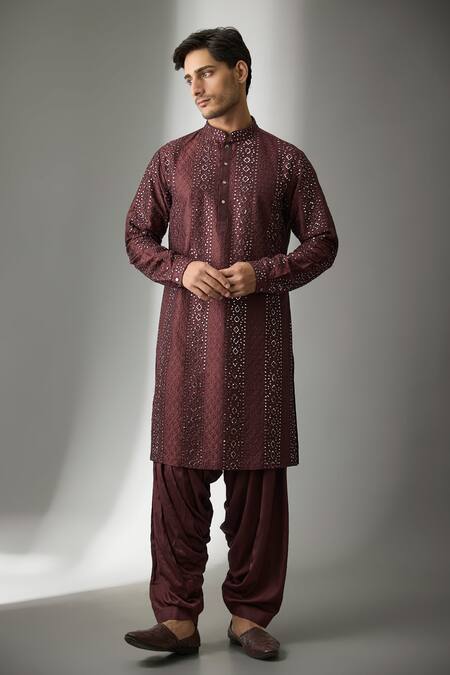 Buy SALIL BHATIA Wine , Modal, Satin, Chanderi Ainaa Mahal Pure Work Kurta Set Online at Aza Fashions Buy_SALIL BHATIA_Wine , Modal, Satin, Chanderi Ainaa Mahal Pure Work Kurta Set _Online_at_Aza_Fashions