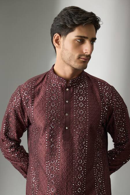 SALIL BHATIA Wine , Modal, Satin, Chanderi Ainaa Mahal Pure Work Kurta Set at Aza Fashions SALIL BHATIA_Wine , Modal, Satin, Chanderi Ainaa Mahal Pure Work Kurta Set _at_Aza_Fashions