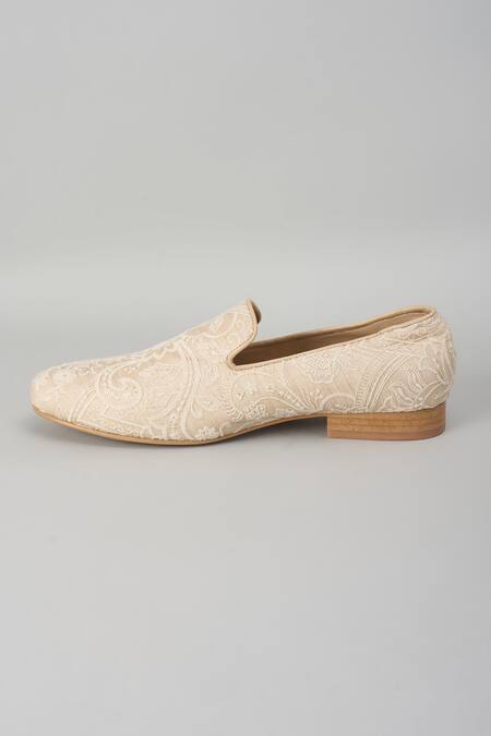 SALIL BHATIA_Beige Raj Mahal Sequin Embellished Loafers _Online_at_Aza_Fashions