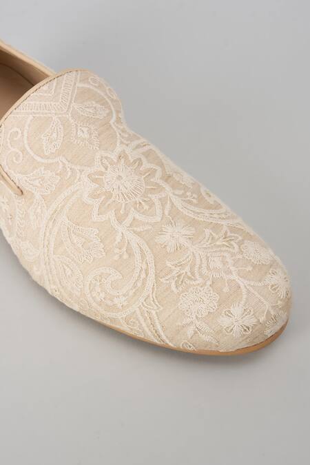 Shop_SALIL BHATIA_Beige Raj Mahal Sequin Embellished Loafers _Online_at_Aza_Fashions