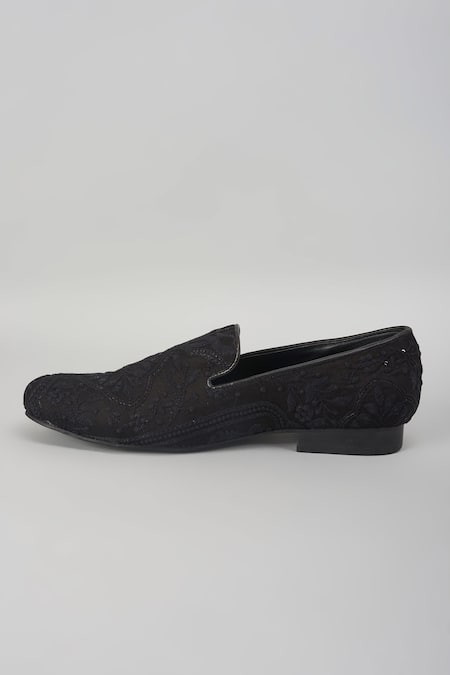 SALIL BHATIA_Black Taj Mahal Sequin Embellished Loafers _Online_at_Aza_Fashions