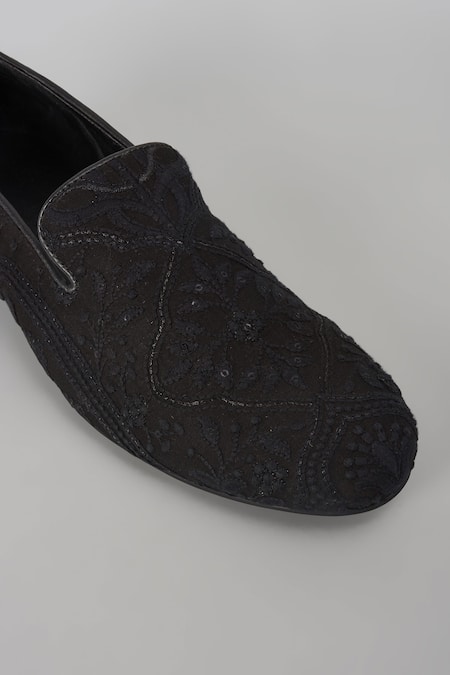 Shop_SALIL BHATIA_Black Taj Mahal Sequin Embellished Loafers _Online_at_Aza_Fashions