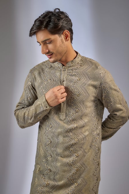 Buy SALIL BHATIA Taupe Georgette, Modal, Satin Embroidery, Pracheen Mahal Embellished Kurta Set Online at Aza Fashions Buy_SALIL BHATIA_Taupe Georgette, Modal, Satin Embroidery, Pracheen Mahal Embellished Kurta Set _Online_at_Aza_Fashions