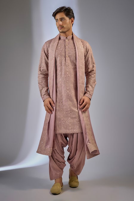 SALIL BHATIA Mauve Silk, Modal, Satin Sequins, Embroidery Barfi Boota Embellished Kurta Set