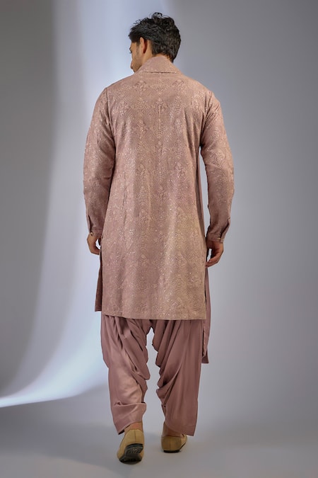 Shop SALIL BHATIA Mauve Silk, Modal, Satin Sequins, Embroidery Barfi Boota Embellished Kurta Set at Aza Fashions Shop_SALIL BHATIA_Mauve Silk, Modal, Satin Sequins, Embroidery Barfi Boota Embellished Kurta Set _at_Aza_Fashions