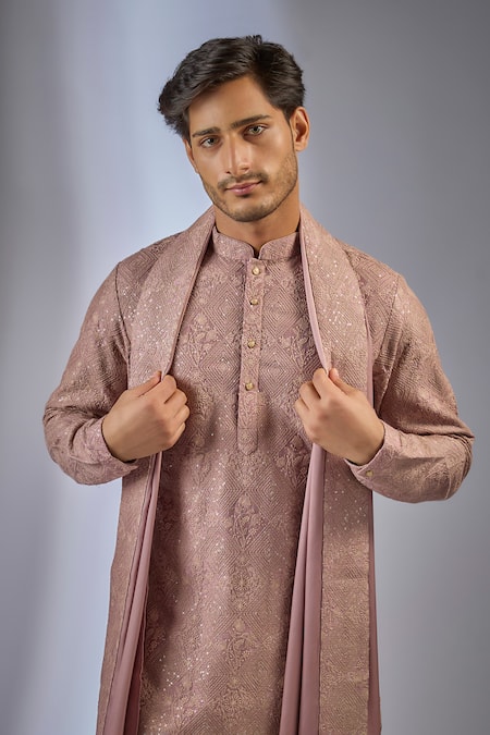 Buy SALIL BHATIA Mauve Silk, Modal, Satin Sequins, Embroidery Barfi Boota Embellished Kurta Set Online at Aza Fashions Buy_SALIL BHATIA_Mauve Silk, Modal, Satin Sequins, Embroidery Barfi Boota Embellished Kurta Set _Online_at_Aza_Fashions