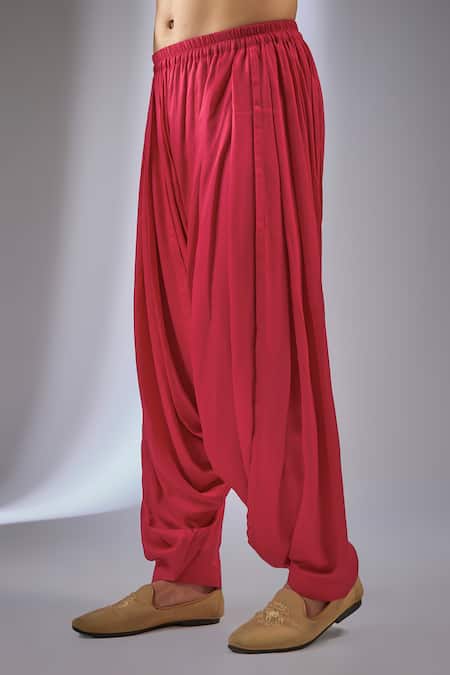 SALIL BHATIA_Red Silk, Modal, Satin Embroidery, Sequins Bahaar Mahal Embellished Kurta Set _Online_at_Aza_Fashions