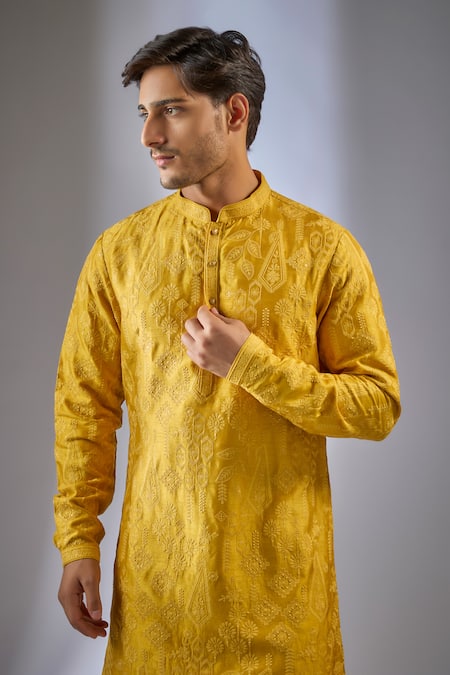 Buy SALIL BHATIA Mustard Modal, Satin Embroidery, Sequins Bahaar Mahal Embellished Kurta Set Online at Aza Fashions Buy_SALIL BHATIA_Mustard Modal, Satin Embroidery, Sequins Bahaar Mahal Embellished Kurta Set _Online_at_Aza_Fashions