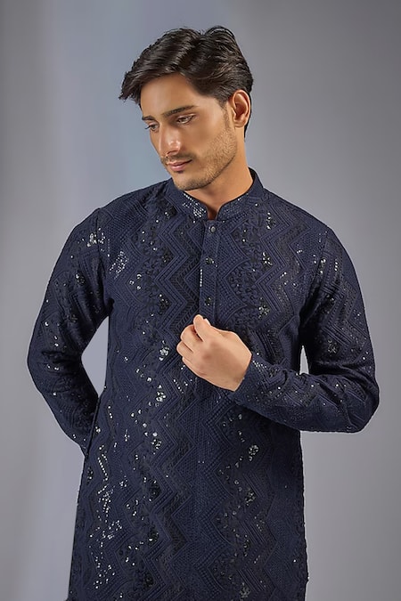 Buy SALIL BHATIA Blue Modal Sequins, Embroidery Pracheen Mahal Embellished Kurta Set Online at Aza Fashions Buy_SALIL BHATIA_Blue Modal Sequins, Embroidery Pracheen Mahal Embellished Kurta Set _Online_at_Aza_Fashions