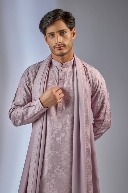 Buy_SALIL BHATIA_Lilac Modal, Satin Embroidery, Sequins Gulab Boota Embellished Kurta Set _Online_at_Aza_Fashions