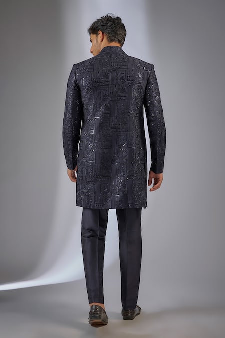 Shop SALIL BHATIA Navy , Chanderi Sequins, Raas Mahal Embellished Jacket Kurta Set at Aza Fashions Shop_SALIL BHATIA_Navy , Chanderi Sequins, Raas Mahal Embellished Jacket Kurta Set _at_Aza_Fashions
