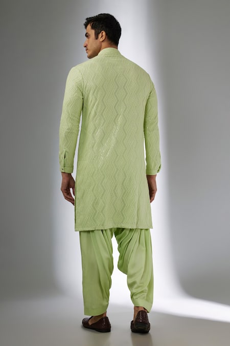 Shop SALIL BHATIA Lime Georgette, Modal, Satin Sequins, Anmol Mahal Embellished Kurta Set at Aza Fashions Shop_SALIL BHATIA_Lime Georgette, Modal, Satin Sequins, Anmol Mahal Embellished Kurta Set _at_Aza_Fashions