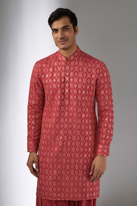 Buy_SALIL BHATIA_Pink Silk, Modal, Satin Zari, Sequins Mahal Embellished Kurta Set _Online_at_Aza_Fashions