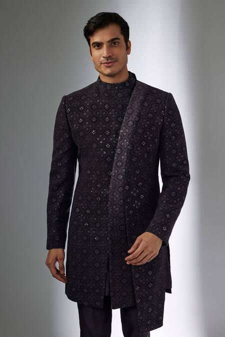 SALIL BHATIA Purple Georgette, Chanderi Silk Sequins, Noor Mahal Embellished Jacket Kurta Set Online at Aza Fashions SALIL BHATIA_Purple Georgette, Chanderi Silk Sequins, Noor Mahal Embellished Jacket Kurta Set _Online_at_Aza_Fashions