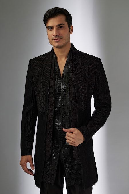 SALIL BHATIA_Black , , Zari, Alfaaz Mahal Jacket Kurta Set _Online_at_Aza_Fashions