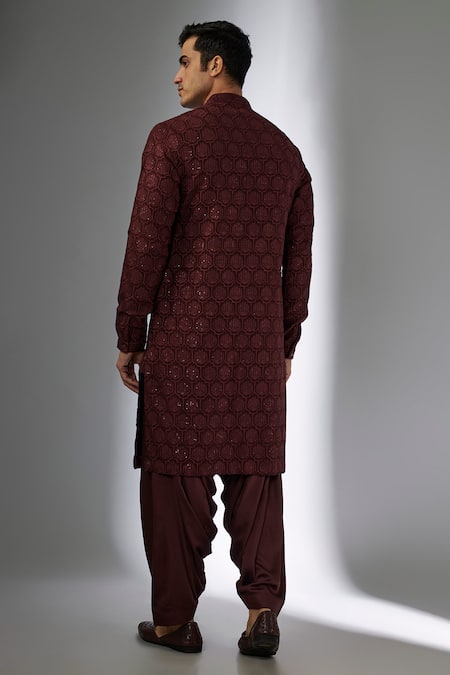 Shop SALIL BHATIA Wine Modal, Satin Sequins, Embroidery, Metallic Bel Boota Embellished Kurta Set at Aza Fashions Shop_SALIL BHATIA_Wine Modal, Satin Sequins, Embroidery, Metallic Bel Boota Embellished Kurta Set _at_Aza_Fashions