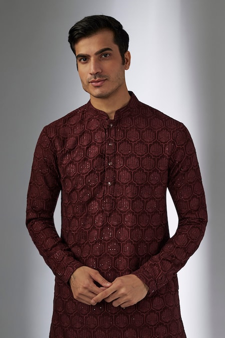 Buy SALIL BHATIA Wine Modal, Satin Sequins, Embroidery, Metallic Bel Boota Embellished Kurta Set Online at Aza Fashions Buy_SALIL BHATIA_Wine Modal, Satin Sequins, Embroidery, Metallic Bel Boota Embellished Kurta Set _Online_at_Aza_Fashions