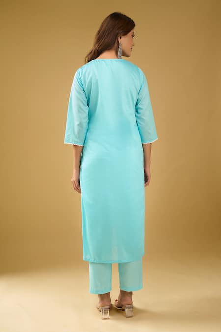 Shop_Naintara Bajaj_Aqua Chanderi Silk, Shantoon, Kota Doria Embroidery, Chikankari Kurta Set _at_Aza_Fashions