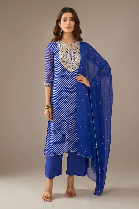 Samyukta Singhania Leheriya Georgette Embroidered Kurta Set 