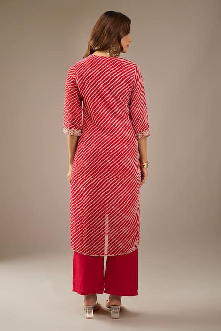 Shop_Samyukta Singhania_Red Georgette, Shantoon, Chiffon Embroidery, Zari, Sequins Leheriya Kurta Set _at_Aza_Fashions