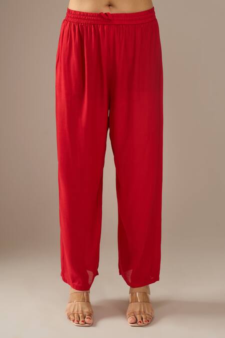 Buy_Samyukta Singhania_Red Georgette, Shantoon, Chiffon Embroidery, Zari, Sequins Leheriya Kurta Set _Online_at_Aza_Fashions