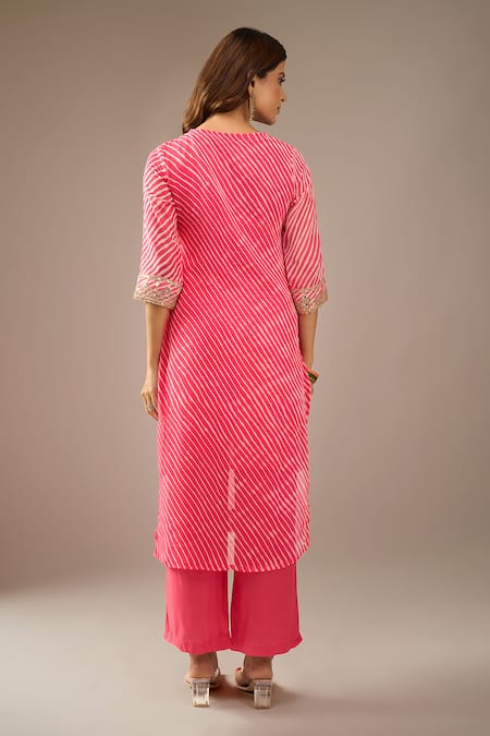 Shop_Samyukta Singhania_Coral Georgette, Shantoon, Chiffon Embroidery, Sequins, Leheriya And Kurta Set _at_Aza_Fashions