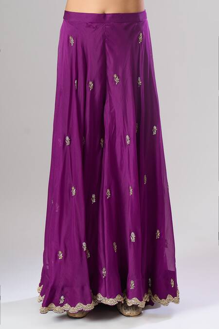 Buy_Surbhi Shah_Pink Organza Embroidery, Zari Round Neck Kurta Sharara Set _Online_at_Aza_Fashions