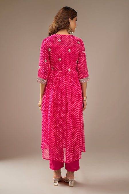 Shop_Samyukta Singhania_Fuchsia Georgette, Shantoon Gota Patti, Tassels, Mothra Embroidered Shrug Set _at_Aza_Fashions