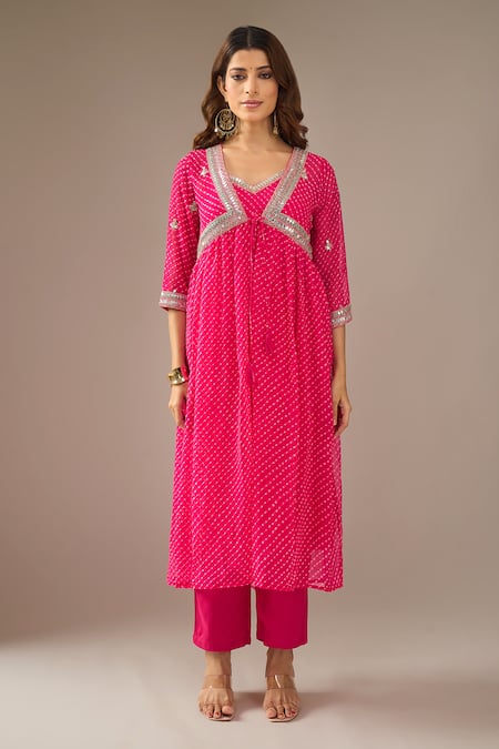 Buy_Samyukta Singhania_Fuchsia Georgette, Shantoon Gota Patti, Tassels, Mothra Embroidered Shrug Set _Online_at_Aza_Fashions