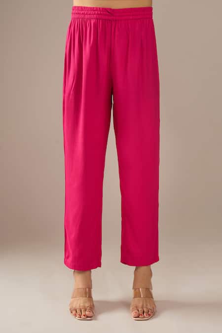 Shop_Samyukta Singhania_Fuchsia Georgette, Shantoon, Chiffon Embroidery, Zari, Leheriya Kurta Set _Online_at_Aza_Fashions