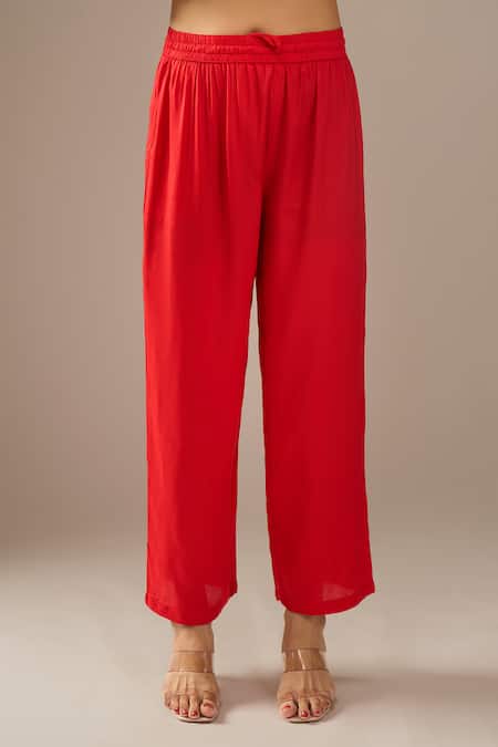 Shop_Samyukta Singhania_Red Georgette, Shantoon, Chiffon Embroidery, Gota Mothra Tie Dye Kurta Set _Online_at_Aza_Fashions