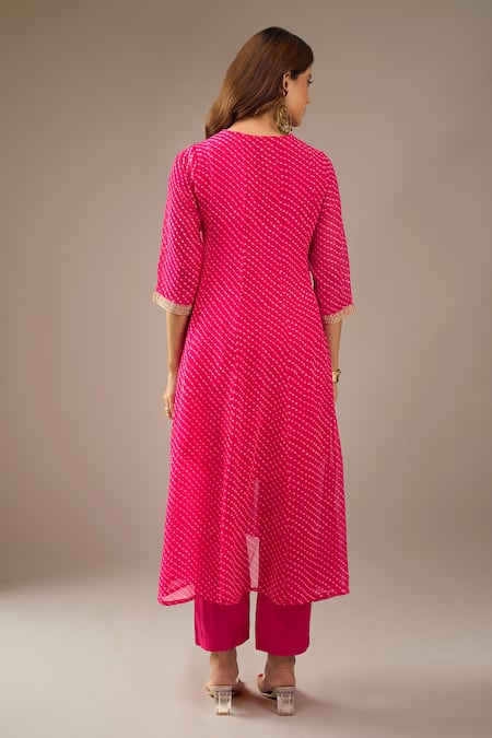 Shop_Samyukta Singhania_Fuchsia Georgette, Shantoon, Chiffon Embroidery, Sequins Mothra Kurta Set _at_Aza_Fashions