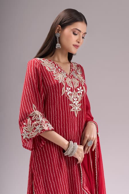 Samyukta Singhania_Red Chinon, Silk, Shantoon, Chiffon Gota Patti, Zari, Bandhani Print Kurta Set _at_Aza_Fashions