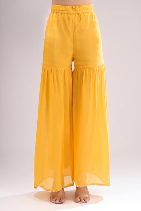 Samyukta Singhania Yellow Chinon, Silk, Chiffon Embroidery, Gota Patti, Printed Kurta Sharara Set Online at Aza Fashions Samyukta Singhania_Yellow Chinon, Silk, Chiffon Embroidery, Gota Patti, Printed Kurta Sharara Set _Online_at_Aza_Fashions