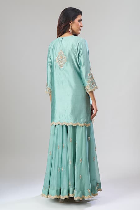 Surbhi Shah Sea Blue Organza Kurta Sharara Set 