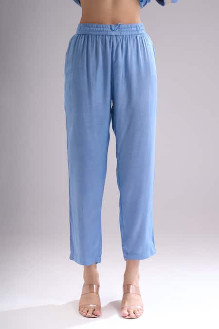 Samyukta Singhania_Sky Blue Chanderi Silk, Shantoon, Chiffon Gota Patti, Lace, Anarkali Suit Set _Online_at_Aza_Fashions