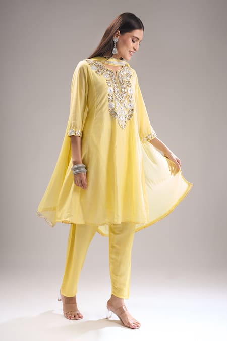 Shop_Samyukta Singhania_Yellow Chanderi Silk, Shantoon, Chiffon Gota Patti, Embroidery, Anarkali Set _Online_at_Aza_Fashions