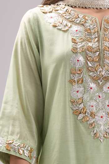 Samyukta Singhania_Green Chanderi Silk, Shantoon, Chiffon Gota Patti, Embroidery, Kurta Pant Set _Online_at_Aza_Fashions
