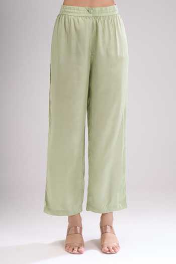 Buy_Samyukta Singhania_Green Chanderi Silk, Shantoon, Chiffon Gota Patti, Embroidery, Kurta Pant Set _Online_at_Aza_Fashions
