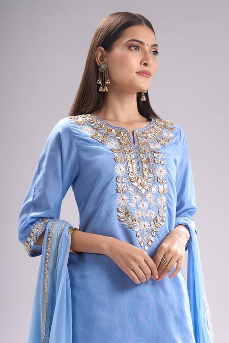 Buy Samyukta Singhania Blue Chanderi Silk, Chiffon Gota Patti, Lace, Embroidery Kurta Sharara Set Online at Aza Fashions Buy_Samyukta Singhania_Blue Chanderi Silk, Chiffon Gota Patti, Lace, Embroidery Kurta Sharara Set _Online_at_Aza_Fashions
