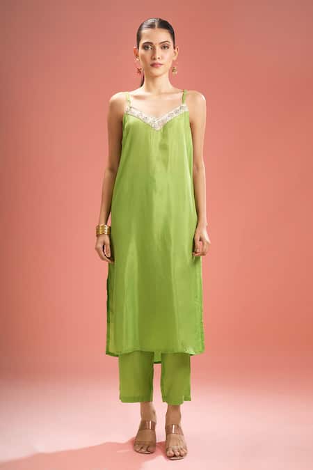 Buy Samyukta Singhania Green Chanderi Silk, Shantoon Embroidery, Gota Patti, Shibori Shrug And Pant Set Online at Aza Fashions Buy_Samyukta Singhania_Green Chanderi Silk, Shantoon Embroidery, Gota Patti, Shibori Shrug And Pant Set _Online_at_Aza_Fashions