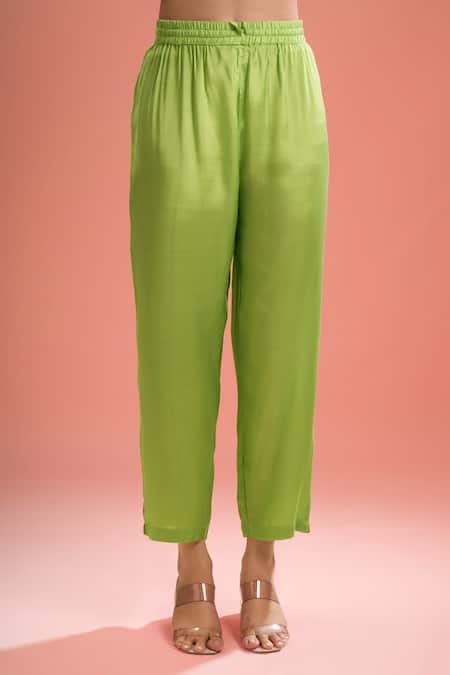 Shop Samyukta Singhania Green Chanderi Silk, Shantoon Embroidery, Gota Patti, Shibori Shrug And Pant Set Online at Aza Fashions Shop_Samyukta Singhania_Green Chanderi Silk, Shantoon Embroidery, Gota Patti, Shibori Shrug And Pant Set _Online_at_Aza_Fashions